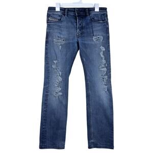 Classic Straight Fit Distressed Men's Jeans - Blue
